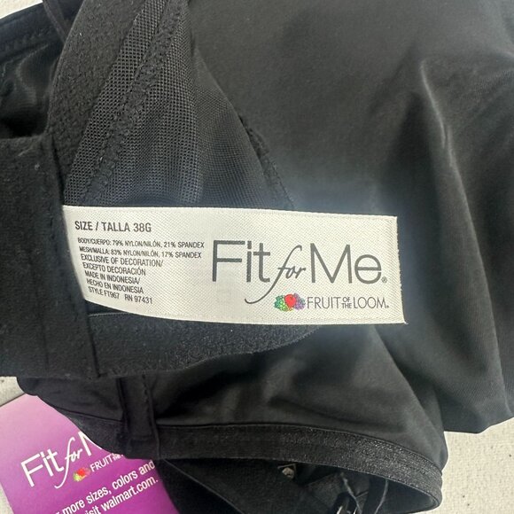 Fit For Me Fruit Of The Loom 38G Bra 60 Degree Stretch Black Unlined Underwire - Picture 8 of 9